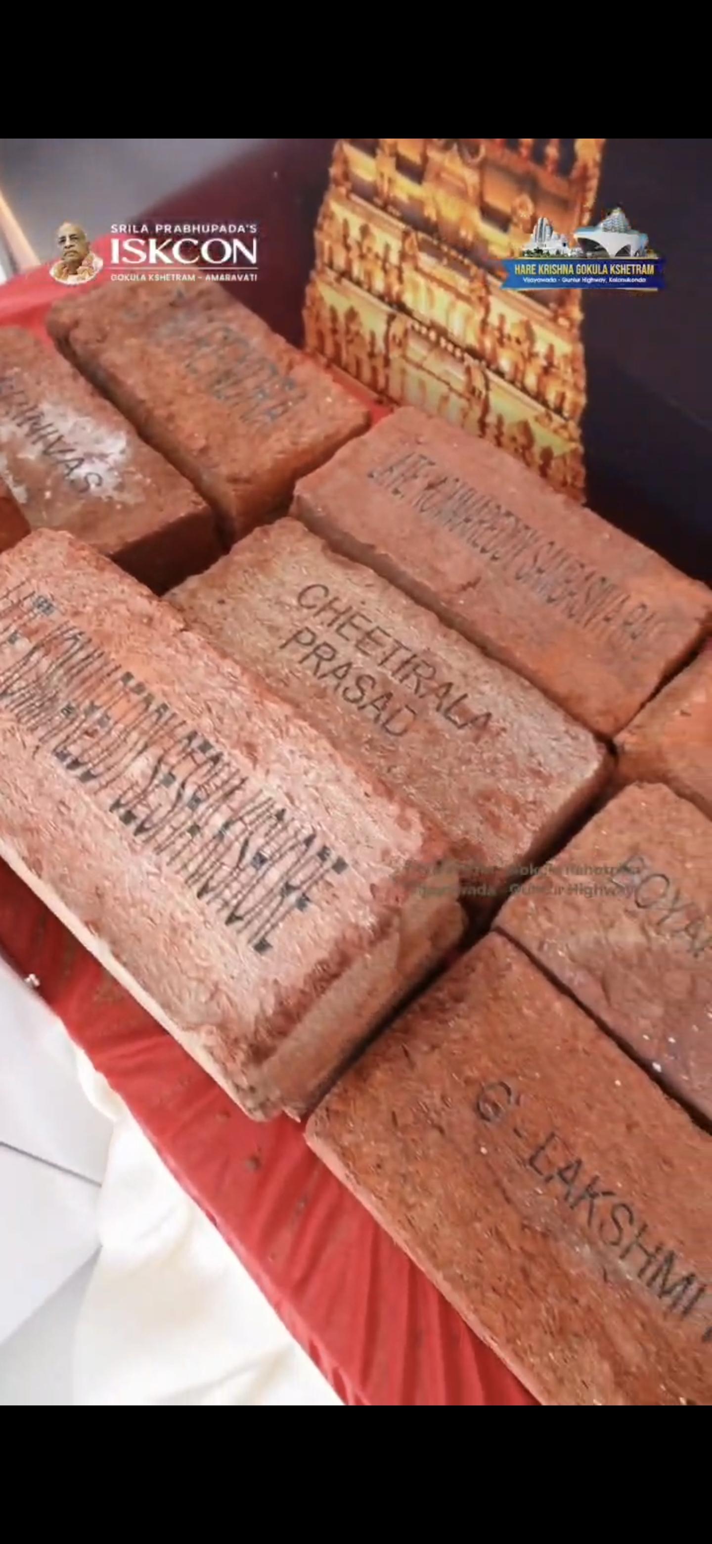 Donor names inscribed on bricks at Hare Krishna Gokula Kshetram