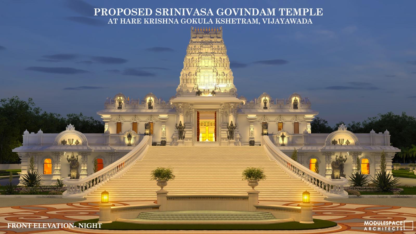 Proposed Srinivasa Govindam Temple: Front elevation — night