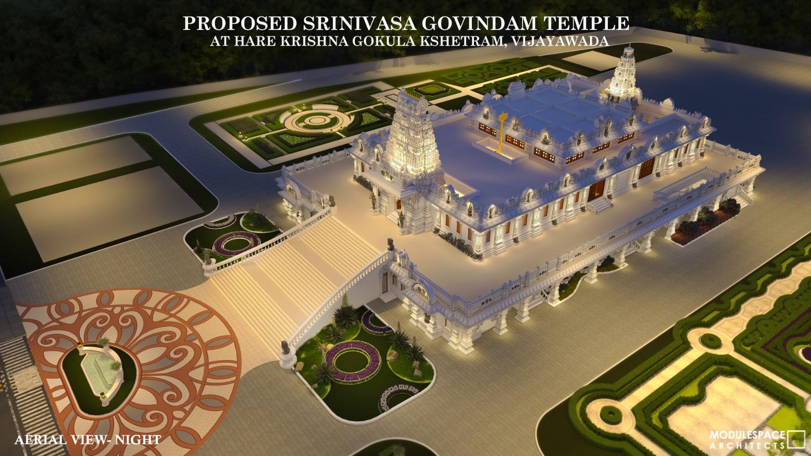 Proposed Srinivasa Govindam Temple: Aerial view — night