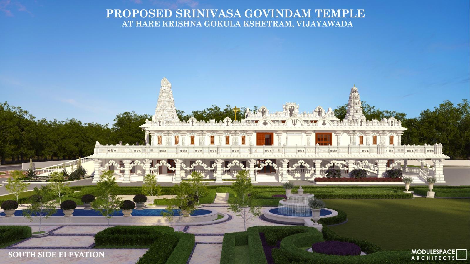 Proposed Srinivasa Govindam Temple: South side elevation — day