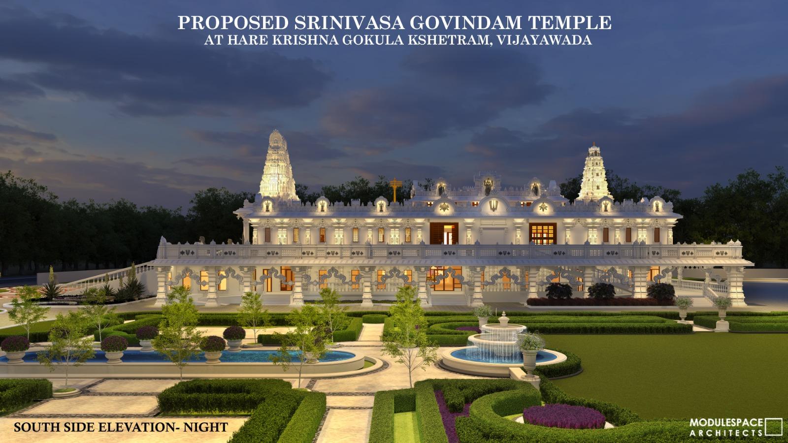 Proposed Srinivasa Govindam Temple: South side elevation — night